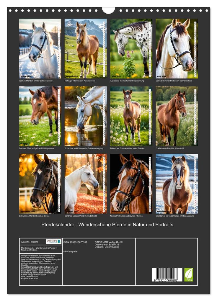 Weitere Ansicht: Pferdekalender - Wunderschöne Pferde in Natur und Portraits (Wandkalender 2026 DIN A3 hoch), CALVENDO Monatskalender | MB Fotografie, Calvendo