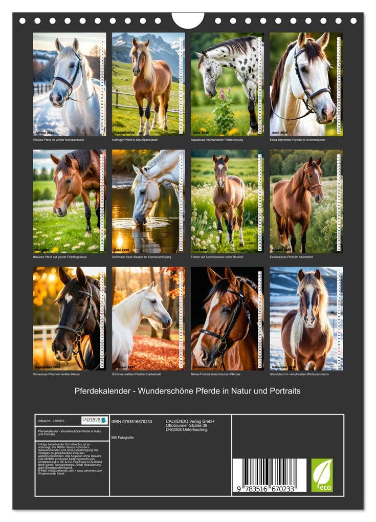 Weitere Ansicht: Pferdekalender - Wunderschöne Pferde in Natur und Portraits (Wandkalender 2026 DIN A4 hoch), CALVENDO Monatskalender | MB Fotografie, Calvendo