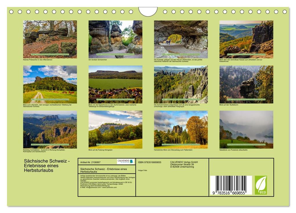 Weitere Ansicht: Sächsische Schweiz - Erlebnisse eines Herbsturlaubs (Wandkalender 2026 DIN A4 quer), CALVENDO Monatskalender | Holger Felix, Calvendo