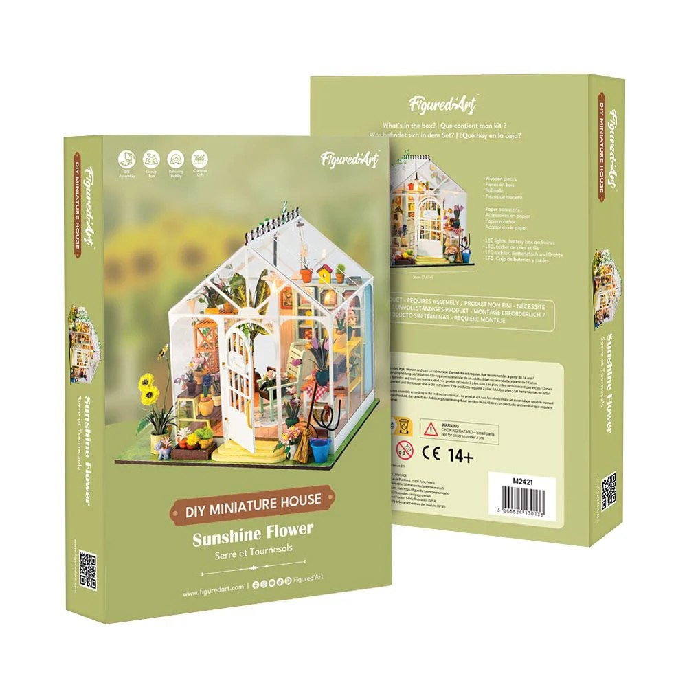 Weitere Ansicht: Figured'Art - DIY Miniaturhaus: Sonnige Blume Kreatives Bastelset, Haus mit LED, 103 Teilen