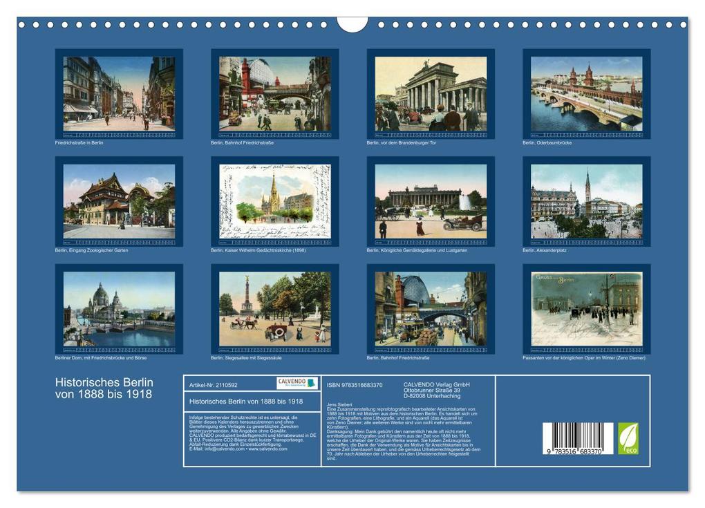 Weitere Ansicht: Historisches Berlin von 1888 bis 1918 (Wandkalender 2026 DIN A3 quer), CALVENDO Monatskalender | Jens Siebert, Calvendo