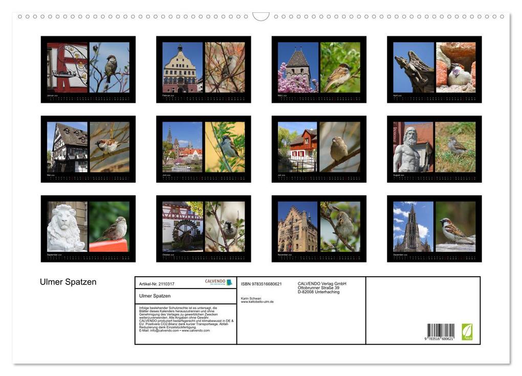 Weitere Ansicht: Ulmer Spatzen (Wandkalender 2026 DIN A2 quer), CALVENDO Monatskalender | Kattobello Kattobello, Calvendo, Kattobello