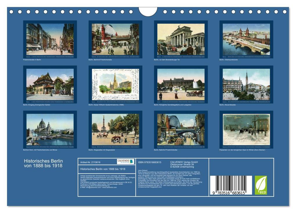 Weitere Ansicht: Historisches Berlin von 1888 bis 1918 (Wandkalender 2026 DIN A4 quer), CALVENDO Monatskalender | Jens Siebert, Calvendo
