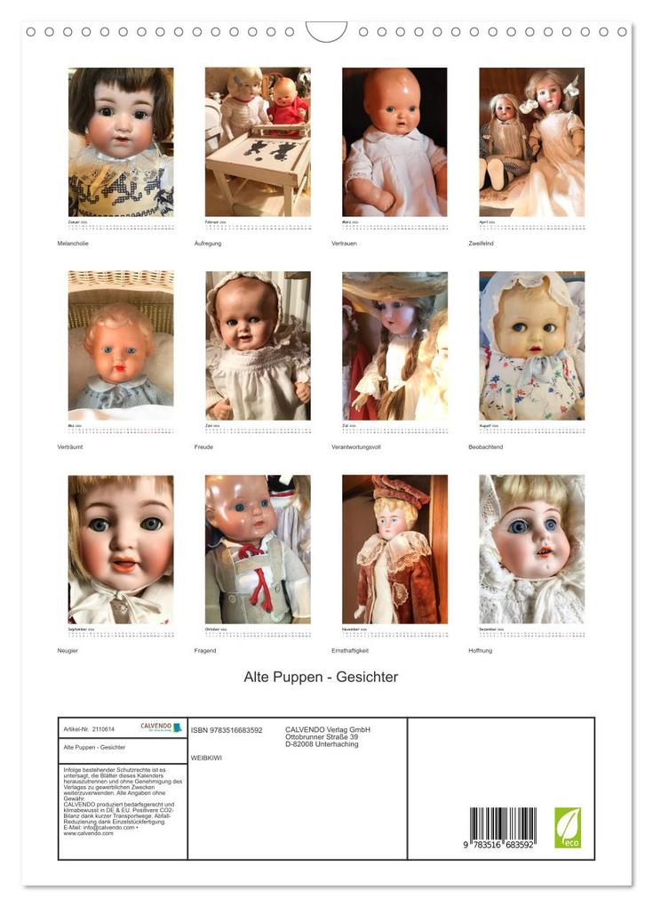 Weitere Ansicht: Alte Puppen - Gesichter (Wandkalender 2026 DIN A3 hoch), CALVENDO Monatskalender | WEIBKIWI WEIBKIWI, Calvendo, WEIBKIWI