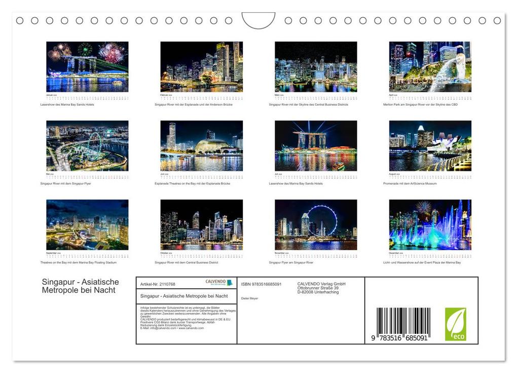 Weitere Ansicht: Singapur - Asiatische Metropole bei Nacht (Wandkalender 2026 DIN A4 quer), CALVENDO Monatskalender | Dieter Meyer, Calvendo