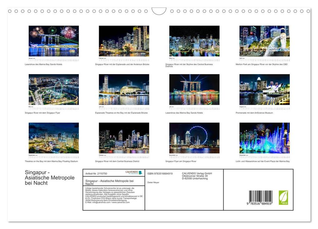 Weitere Ansicht: Singapur - Asiatische Metropole bei Nacht (Wandkalender 2026 DIN A3 quer), CALVENDO Monatskalender | Dieter Meyer, Calvendo