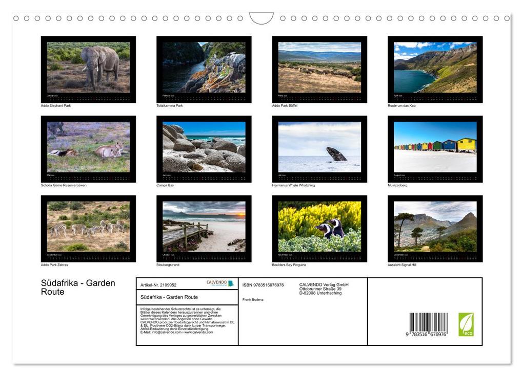 Weitere Ansicht: Südafrika - Garden Route (Wandkalender 2026 DIN A3 quer), CALVENDO Monatskalender | Frank Budenz, Calvendo