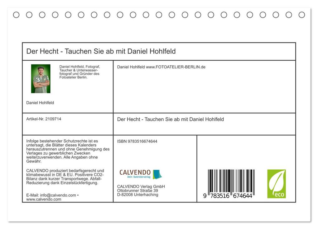 Weitere Ansicht: Der Hecht - Tauchen Sie ab mit Daniel Hohlfeld (Tischkalender 2026 DIN A5 quer), CALVENDO Monatskalender | Daniel Hohlfeld, Calvendo