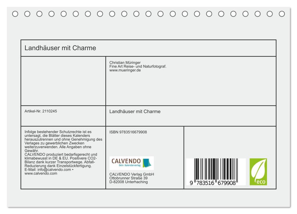 Weitere Ansicht: Landhäuser mit Charme (Tischkalender 2026 DIN A5 quer), CALVENDO Monatskalender | Christian Müringer, Calvendo