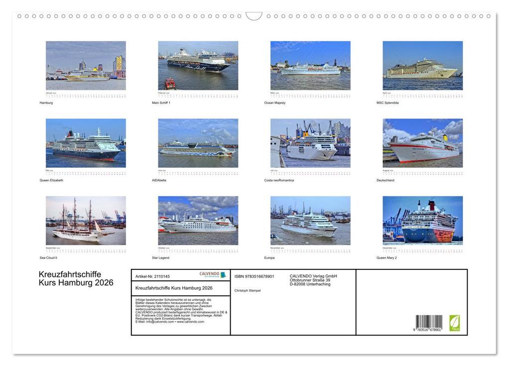 Weitere Ansicht: Kreuzfahrtschiffe Kurs Hamburg 2026 (Wandkalender 2026 DIN A2 quer), CALVENDO Monatskalender | Christoph Stempel, Calvendo