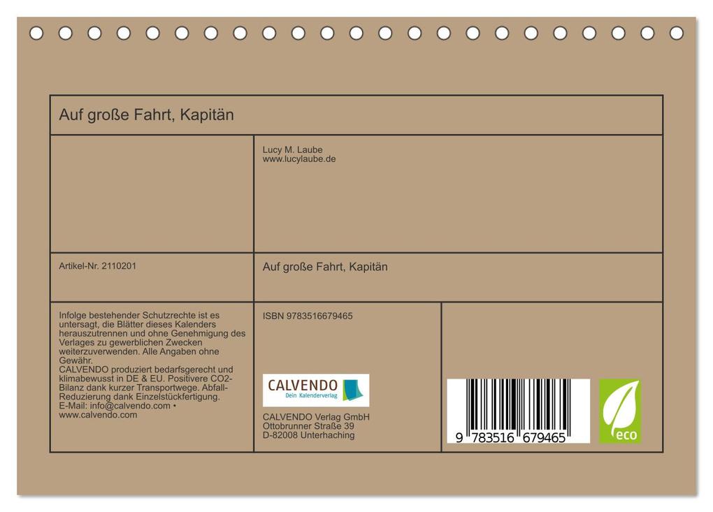 Weitere Ansicht: Auf große Fahrt, Kapitän (Tischkalender 2026 DIN A5 quer), CALVENDO Monatskalender | Lucy M. Laube, Calvendo