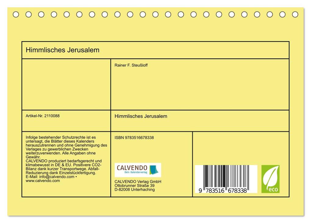 Weitere Ansicht: Himmlisches Jerusalem (Tischkalender 2026 DIN A5 quer), CALVENDO Monatskalender | Rainer F. Steußloff, Calvendo