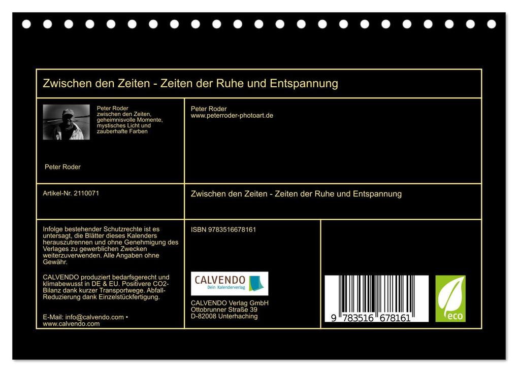 Weitere Ansicht: Zwischen den Zeiten - Zeiten der Ruhe und Entspannung (Tischkalender 2026 DIN A5 quer), CALVENDO Monatskalender | Peter Roder, Calvendo