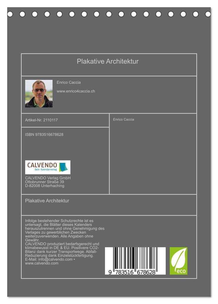 Weitere Ansicht: Plakative Architektur (Tischkalender 2026 DIN A5 hoch), CALVENDO Monatskalender | Enrico Caccia, Calvendo
