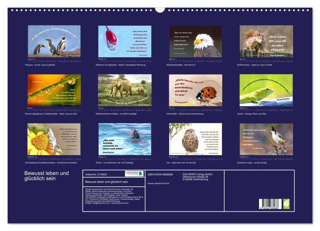 Weitere Ansicht: Bewusst leben und glücklich sein (Wandkalender 2026 DIN A2 quer), CALVENDO Monatskalender | Katja von www.LebenFreude.net, Calvendo