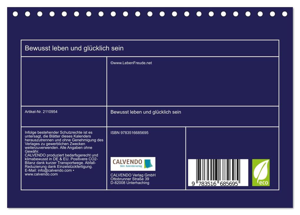 Weitere Ansicht: Bewusst leben und glücklich sein (Tischkalender 2026 DIN A5 quer), CALVENDO Monatskalender | Katja von www.LebenFreude.net, Calvendo