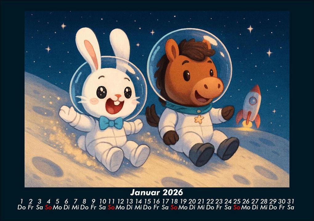 Weitere Ansicht: Bouncy & Huf - Im Weltraum 2026 Fotokalender DIN A5 | Kevin Heber, Tobias Schmitt