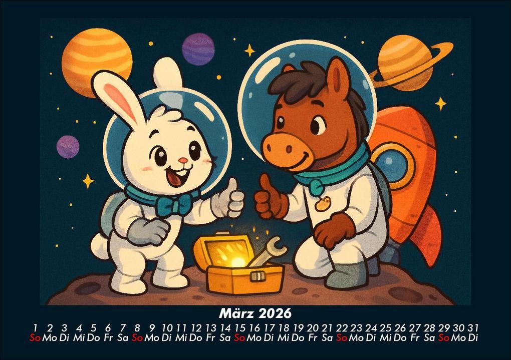 Weitere Ansicht: Bouncy & Huf - Im Weltraum 2026 Fotokalender DIN A5 | Kevin Heber, Tobias Schmitt