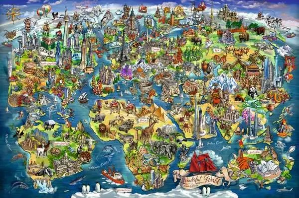 Weitere Ansicht: Erwachsenenpuzzle 5000 Teile - Weltkarte mit Sehenswürdigkeiten