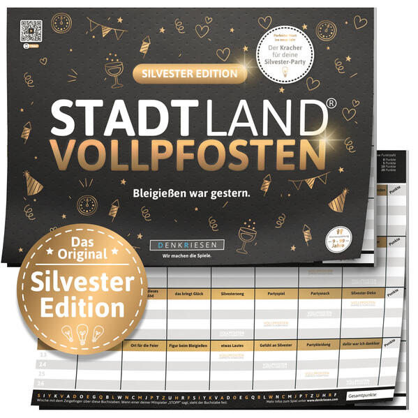 Produktbild: DENKRIESEN - STADT LAND VOLLPFOSTEN® - SILVESTER EDITION - "Bleigießen war gestern." - A4 | Denis Görz, Ricardo Barreto