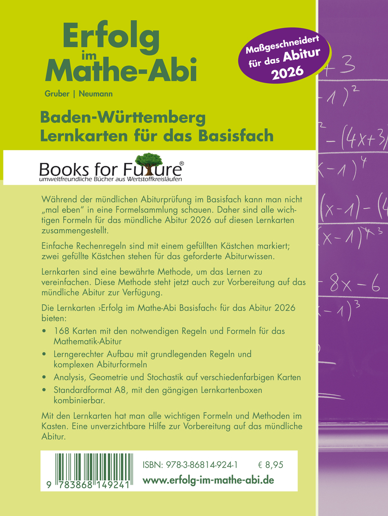 Weitere Ansicht: Erfolg im Mathe-Abi 2026, 168 Lernkarten Basisfach Allgemeinbildendes Gymnasium Baden-Württemberg | Helmut Gruber, Robert Neumann