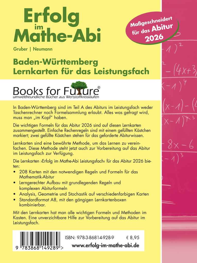 Weitere Ansicht: Erfolg im Mathe-Abi 2026, 208 Lernkarten Leistungsfach Allgemeinbildendes Gymnasium Baden-Württemberg | Helmut Gruber, Robert Neumann