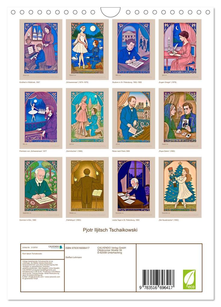 Weitere Ansicht: Pjotr Iljitsch Tschaikowski (Wandkalender 2026 DIN A4 hoch), CALVENDO Monatskalender | Steffani Lehmann, Calvendo