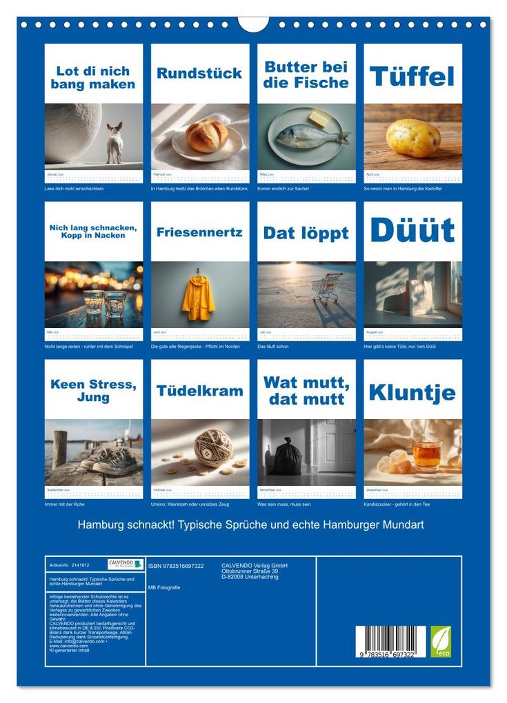 Weitere Ansicht: Hamburg schnackt! Typische Sprüche und echte Hamburger Mundart (Wandkalender 2026 DIN A3 hoch), CALVENDO Monatskalender | MB Fotografie, Calvendo