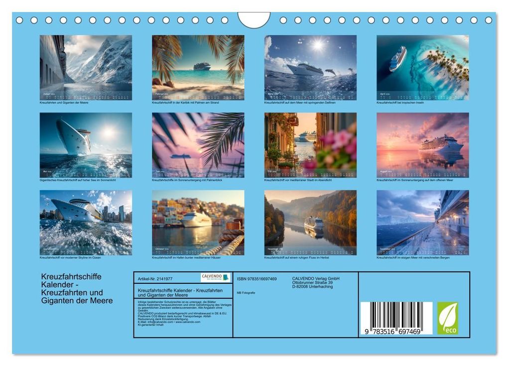 Weitere Ansicht: Kreuzfahrtschiffe Kalender - Kreuzfahrten und Giganten der Meere (Wandkalender 2026 DIN A4 quer), CALVENDO Monatskalender | MB Fotografie, Calvendo