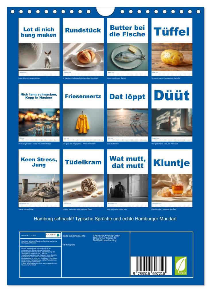 Weitere Ansicht: Hamburg schnackt! Typische Sprüche und echte Hamburger Mundart (Wandkalender 2026 DIN A4 hoch), CALVENDO Monatskalender | MB Fotografie, Calvendo