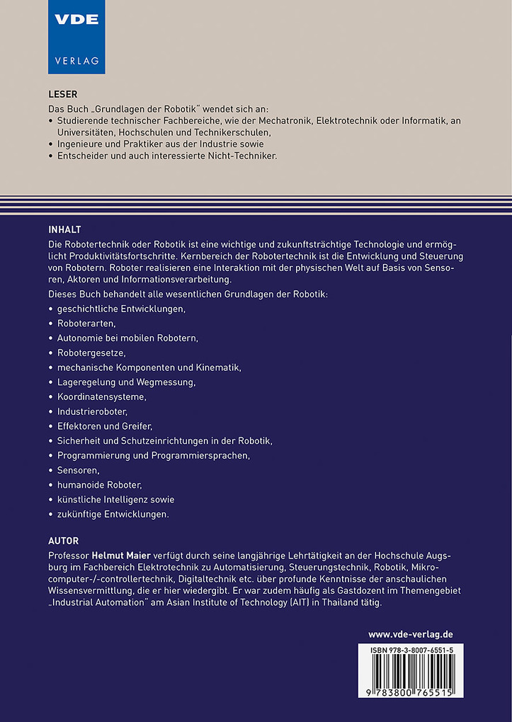 Weitere Ansicht: Grundlagen der Robotik | Helmut Maier