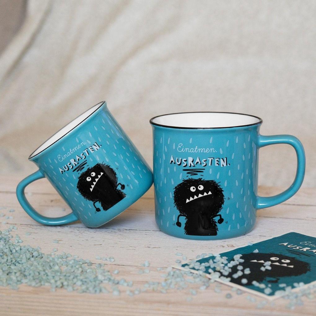Weitere Ansicht: Becher in Emailloptik "Einatmen. Ausrasten!"