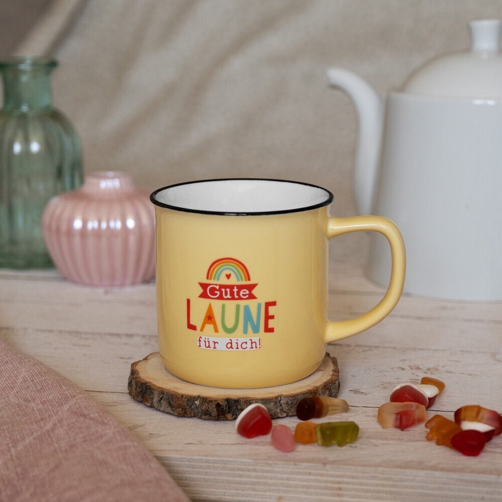 Weitere Ansicht: Becher in Emailloptik "gute Laune"
