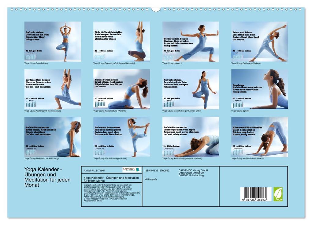 Weitere Ansicht: Yoga Kalender - Übungen und Meditation für jeden Monat (hochwertiger Premium Wandkalender 2026 DIN A2 quer), Kunstdruck in Hochglanz | MB Fotografie, Calvendo