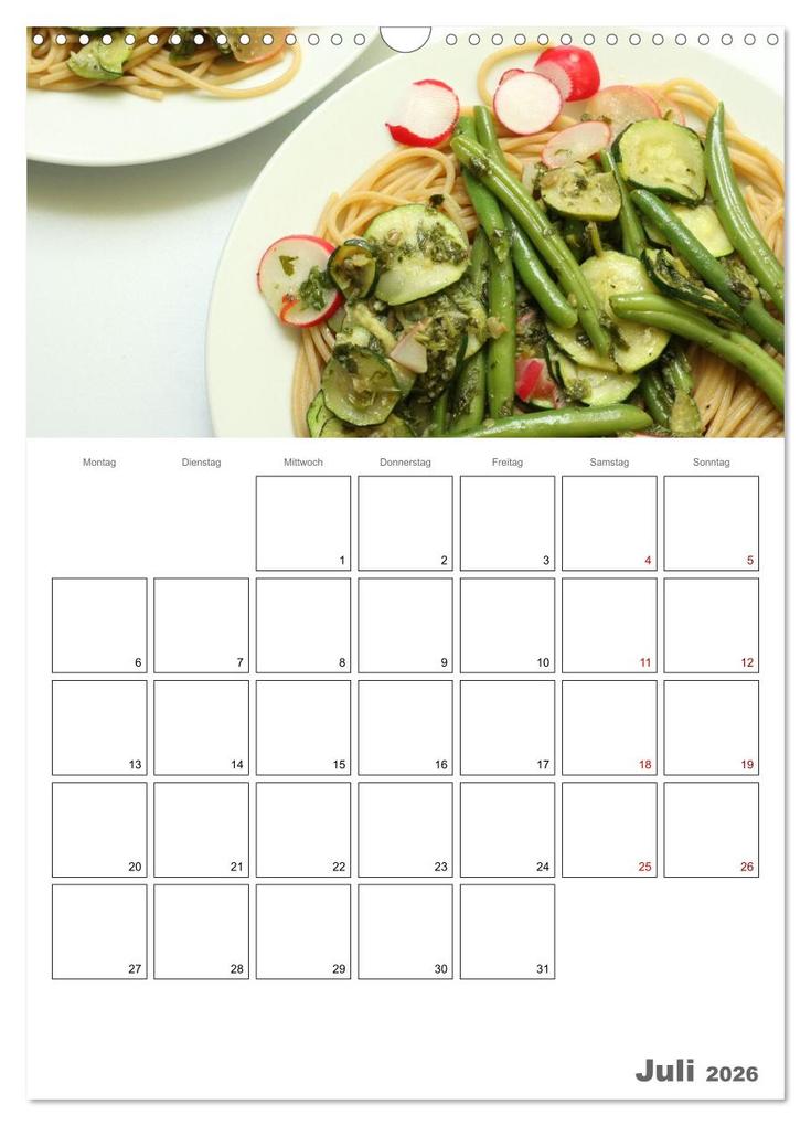 Weitere Ansicht: Pasta mit Gemüse (Wandkalender 2026 DIN A3 hoch), CALVENDO Monatskalender | Linda Schilling, Calvendo
