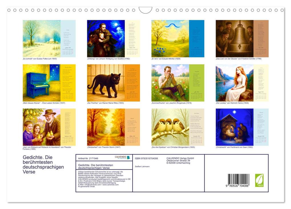 Weitere Ansicht: Gedichte. Die berühmtesten deutschsprachigen Verse (Wandkalender 2026 DIN A3 quer), CALVENDO Monatskalender | Steffani Lehmann, Calvendo