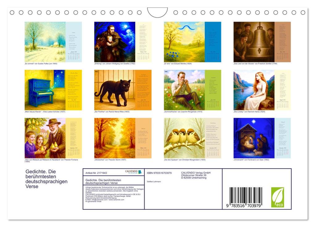 Weitere Ansicht: Gedichte. Die berühmtesten deutschsprachigen Verse (Wandkalender 2026 DIN A4 quer), CALVENDO Monatskalender | Steffani Lehmann, Calvendo