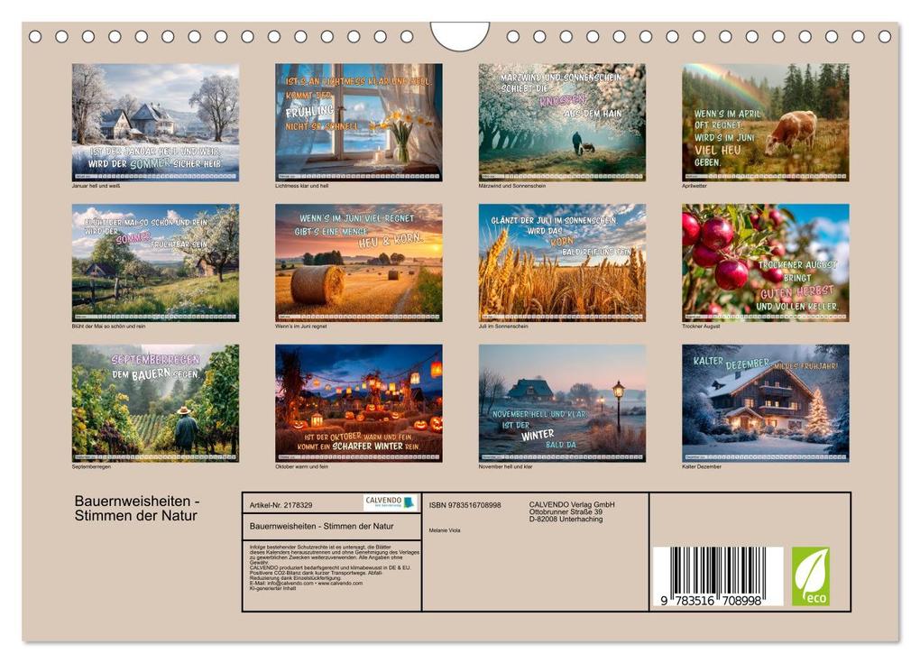 Weitere Ansicht: Bauernweisheiten - Stimmen der Natur (Wandkalender 2026 DIN A4 quer), CALVENDO Monatskalender | Melanie Viola, Calvendo