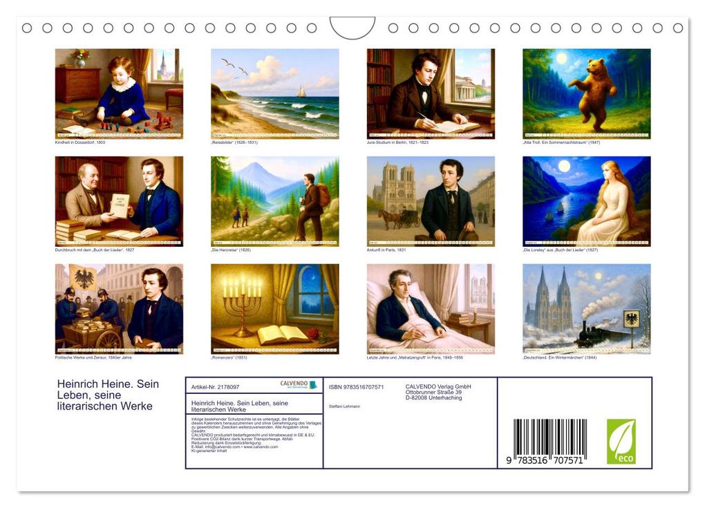 Weitere Ansicht: Heinrich Heine. Sein Leben, seine literarischen Werke (Wandkalender 2026 DIN A4 quer), CALVENDO Monatskalender | Steffani Lehmann, Calvendo
