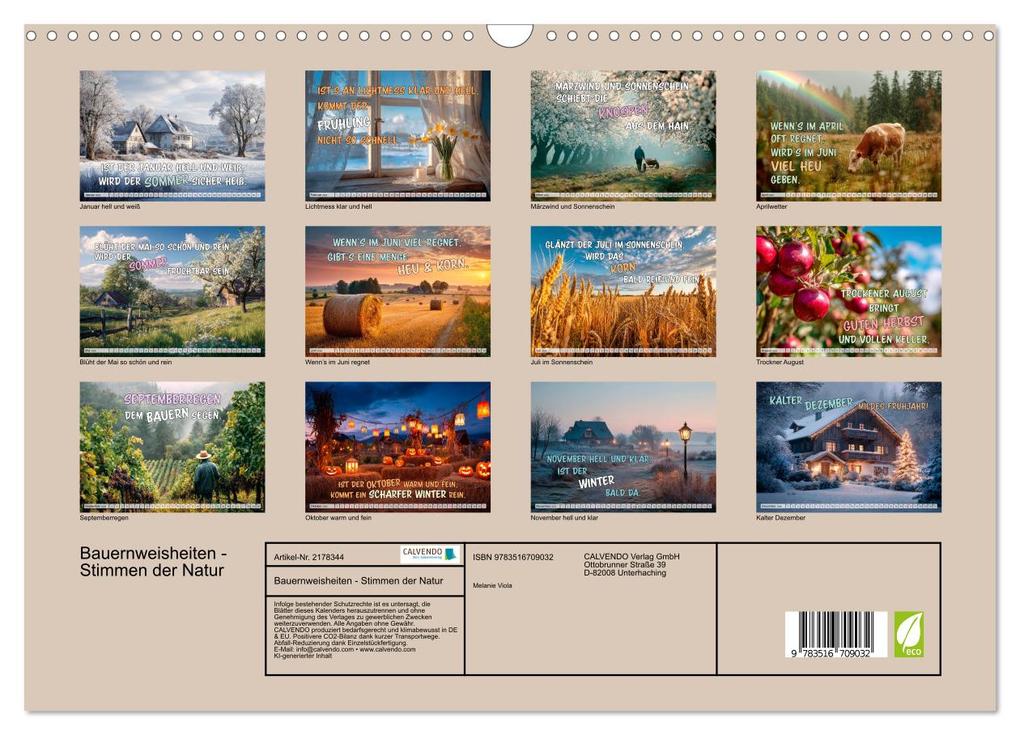 Weitere Ansicht: Bauernweisheiten - Stimmen der Natur (Wandkalender 2026 DIN A3 quer), CALVENDO Monatskalender | Melanie Viola, Calvendo