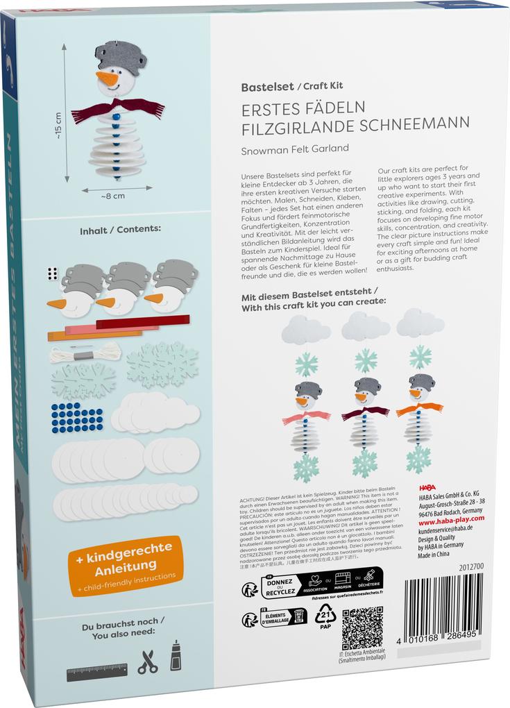 Weitere Ansicht: Bastelset - Erstes Fädeln Filzgirlande Schneemann