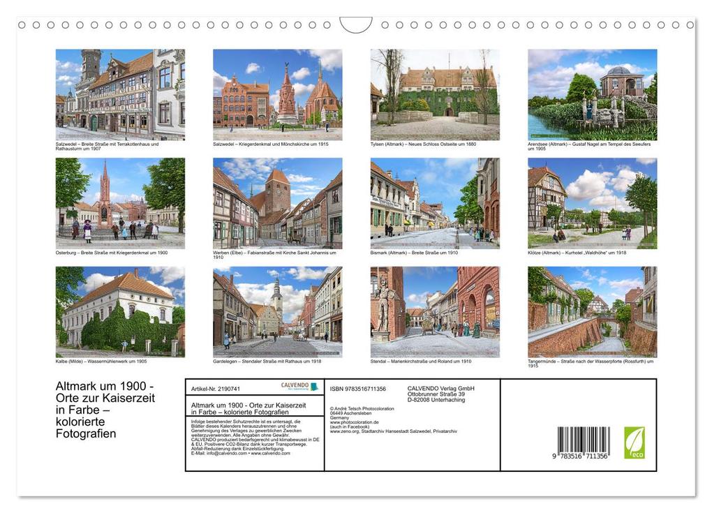 Weitere Ansicht: Altmark um 1900 - Orte zur Kaiserzeit in Farbe - kolorierte Fotografien (Wandkalender 2026 DIN A3 quer), CALVENDO Monatskalender | André Tetsch, Calvendo