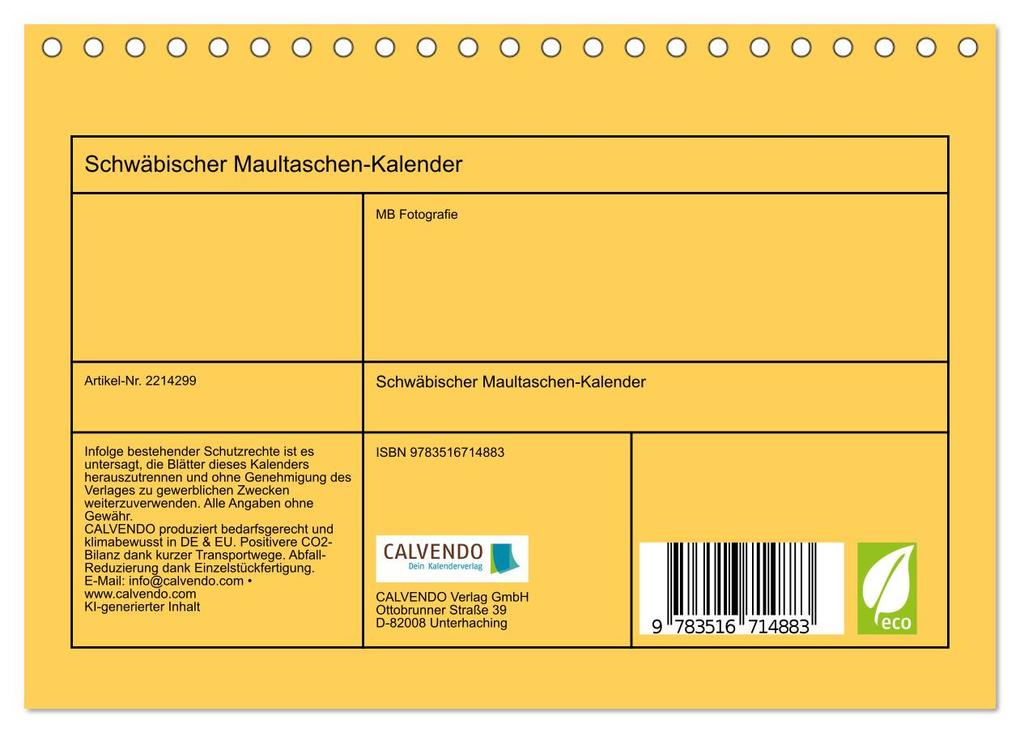 Weitere Ansicht: Schwäbischer Maultaschen-Kalender (Tischkalender 2026 DIN A5 quer), CALVENDO Monatskalender | MB Fotografie, Calvendo