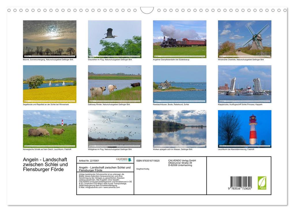 Weitere Ansicht: Angeln - Landschaft zwischen Schlei und Flensburger Förde (Wandkalender 2026 DIN A3 quer), CALVENDO Monatskalender | Siegfried Kuttig, Calvendo
