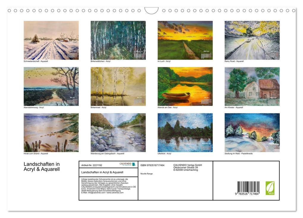 Weitere Ansicht: Landschaften in Acryl & Aquarell (Wandkalender 2026 DIN A3 quer), CALVENDO Monatskalender | Nicolle Range, Calvendo