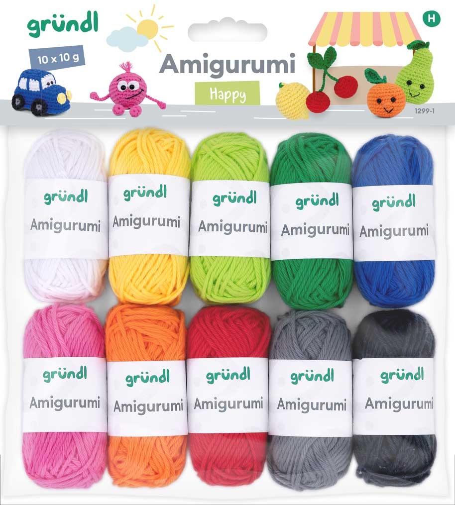 Weitere Ansicht: Gründl Amigurumi Häkel Set Happy: 10 Knäuel, Häkelnadel 2,5mm + 1,5mm, Anleitung