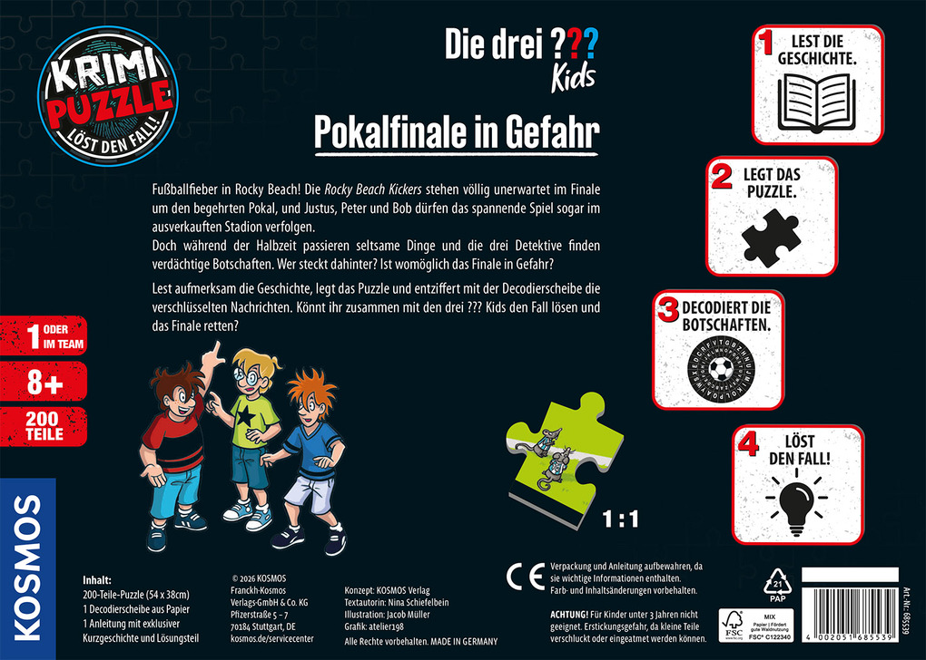 Weitere Ansicht: Krimi-Puzzle: Die drei ??? Kids - Pokalfinale in Gefahr - 200 Teile | Nina Schiefelbein