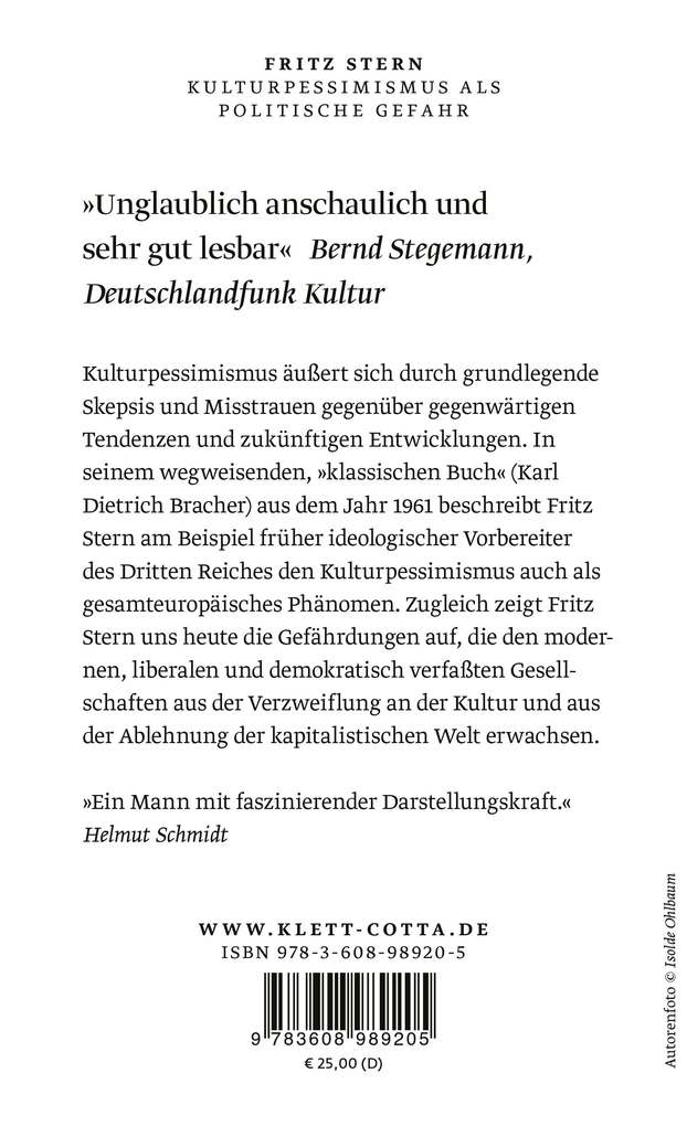 Weitere Ansicht: Kulturpessimismus als Politische Gefahr | Fritz Stern