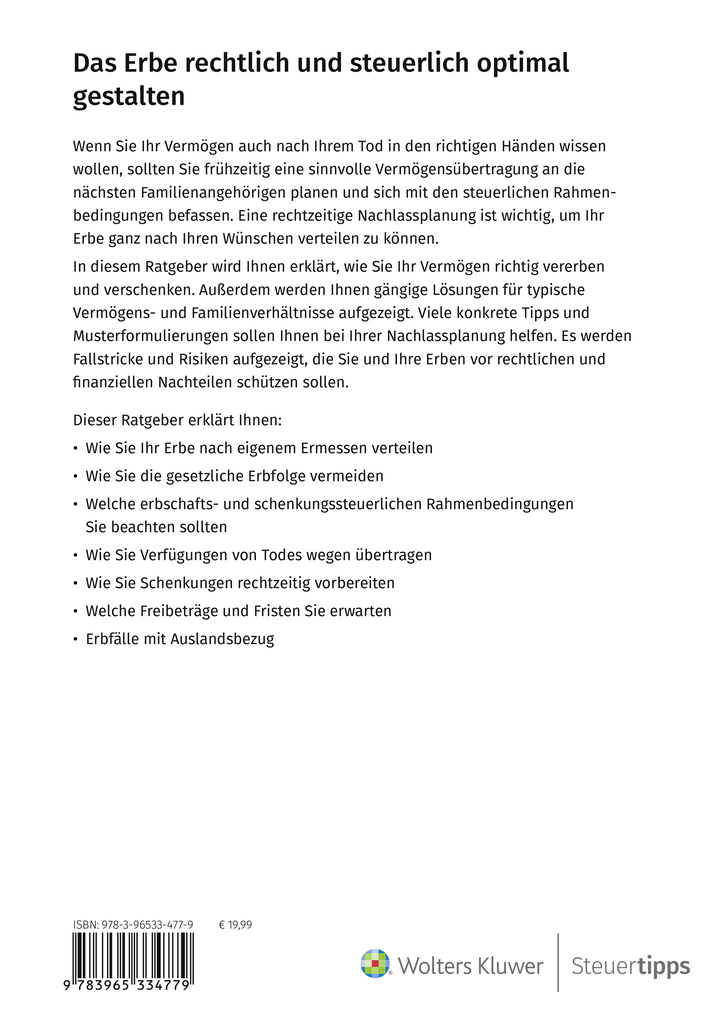 Weitere Ansicht: Das Erbe rechtlich und steuerlich optimal gestalten | Otto N. Bretzinger