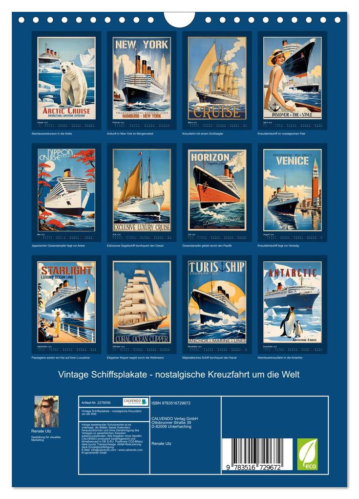 Weitere Ansicht: Vintage Schiffsplakate - nostalgische Kreuzfahrt um die Welt (Wandkalender 2026 DIN A4 hoch), CALVENDO Monatskalender | Renate Utz, Calvendo